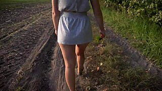 Woman Flashes Her Ass Under Skirt While Walking Outdoors