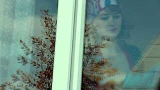 Taxi Driver Watches Naked Milf In Stockings Wash Apartment Window Without Panties