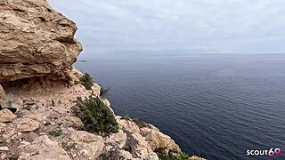 Huge Natural Bouncing Boobs Girl and Her Emo Girlfriend Caught at Lesbian Beach Fun and Seduce to FFM 3some by Old Guy