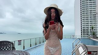 Gorgeous spanish blanca eagerly tries russian white cock on vacation