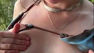 horny teen 18+ in bikini gives oily titjob and sucks my dick on public beach