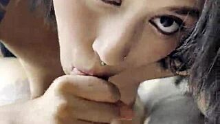 Blowjob For The Cuckold With Cum In The Mouth