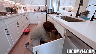 Handyman cums on danae mari's big tits