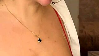 Milf with huge natural tits pours milk, inviting you to lick her boobs.