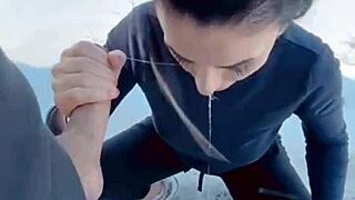 Isn't it fantastic sucking his cock in the cold and getting hot cum?