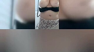 blonde milf shaking her big natural tits during solo masturbation in sexy lingerie