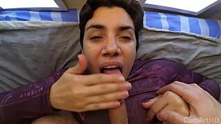 quickie on the bed with a messy cumshot