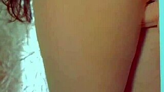 college desi with a sexy dress and sneakers playing with glass dildo