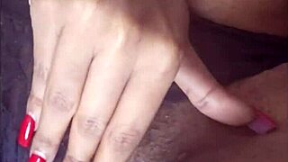 ebony beauty couldnt stop herself from fingering her fat pierced pussy