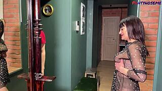 Brunette Mature Lola Feeling Naughty In Sheer Blouse And Pantyhose Fucks Young 18+ Lover