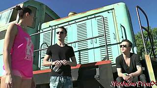 audrey baisee teases in a trio on the martyrobus