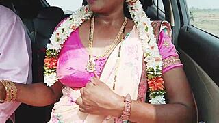 Indian sexy saree bhabi car romance with telugu dirty talks 😈