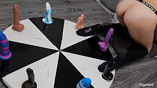 Wheel of dildos she wants to win her orgasm here