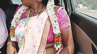 Indian sexy saree bhabi car romance with telugu dirty talks 😈