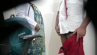 lady doctor is checking a school student dick