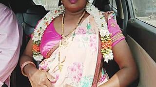 Indian sexy saree bhabi car romance with telugu dirty talks 😈