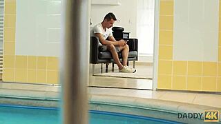 Victoria Daniels swims huge pool, sucks mature phallus