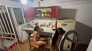 HIDDEN CAMS CATCH MY SLUT GETTING HORNY WHEN I CLEAN, SO WE FUCK LIKE WILD LESBIANS