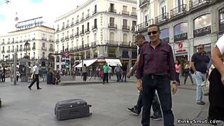 This petite Spanish slut gets punished in public