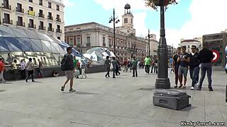 This petite Spanish slut gets punished in public