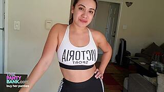 Young Thick Latina with Braces Strips and Rubs Pink Pussy to Orgasm. The Panty Bank - Used Panties.