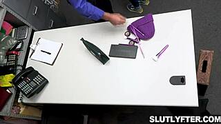 Shoplifter Amber Summer stripped searched by officer Rusty Nails after getting caught stealing make ups