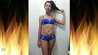 Beautiful brunette in blue lingerie trailer 01