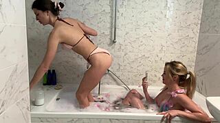 Lesbian bathroom sex with maya rose in the bath