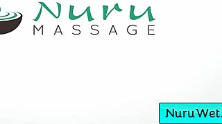 Seth Gamble visits sensual busty masseuse Nicole Aria for a wet Nuru massage preparation, her big tits and tattooed body glistening