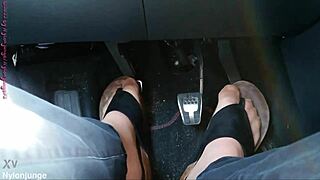 Nylon feet with toe separators in the car