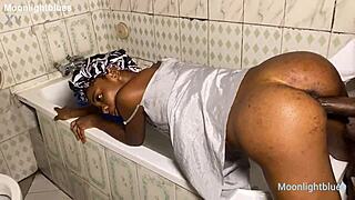 This horny housewife fucks the BBC plumber doggystyle in the bathroom.