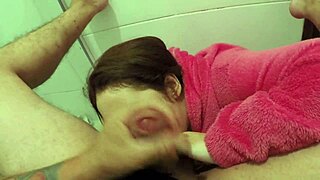 novata sucks big cock hidden in bathroom