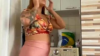 Married woman exhibits herself with her husband nearby
