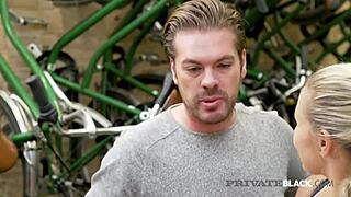 Private-black bambi bella in interracial threesome, bent over with big tits and cumshot outdoors