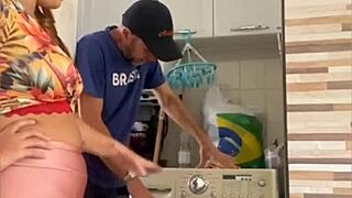 Married woman exhibits herself with her husband nearby