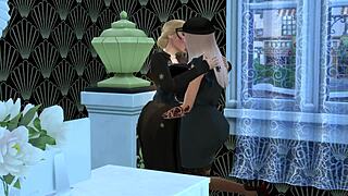Sims 4 porn bella and milla fuck each other at mortimer s funeral service office