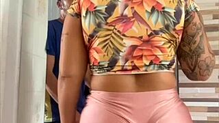 Married woman exhibits herself with her husband nearby