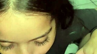 Cute Brazilian teen Debora Prado gives deepthroat blowjob and reverse cowgirl ride before bed