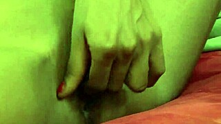 lesbo interracial sex by the swimming pool and on red sofa between skinny attractive girls