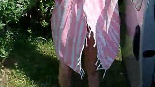 watch me stripping naked beside the car after a beach day, clothes ripped off