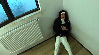 Slutty nun squirts orgasm after deep fucking!