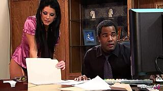 skinny secretary in stockings seduce her big cock black boss to interracial anal fuck