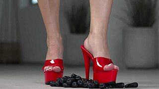 Foot fetish video crushing fruits.