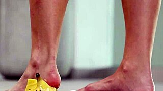 Foot fetish video crushing fruits.