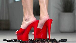 Foot fetish video crushing fruits.