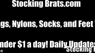 Sasha and monica are licking and teasing each other in stockings.