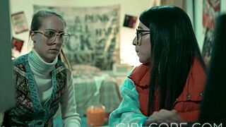 Blinded Nerdy Lesbians Scream, Fuck Our Pussies Hard!