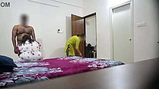 I give blowjob and fuck my wife hard while maid cleanin room