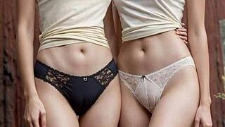 Cute lesbians teasing in lingerie and panties