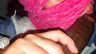 Blindfolded latina spies on massive black cock sucking session